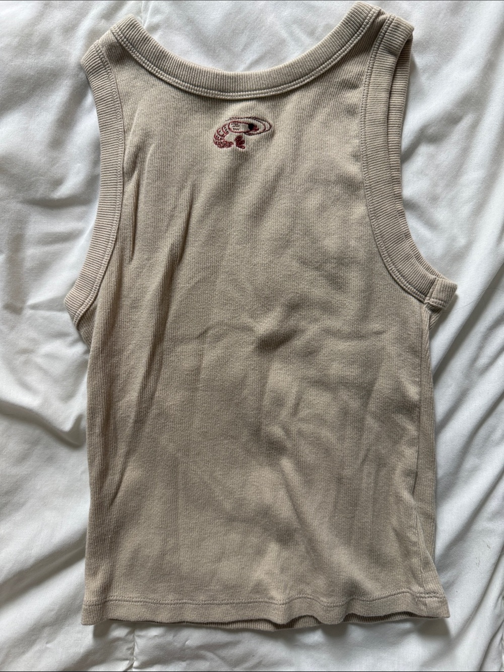 a new day Beige Ribbed Tank with Small Embroidery